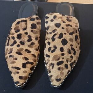 Leopard Print Pointed Mule Slides - Women's Fashion Slip-Ons
